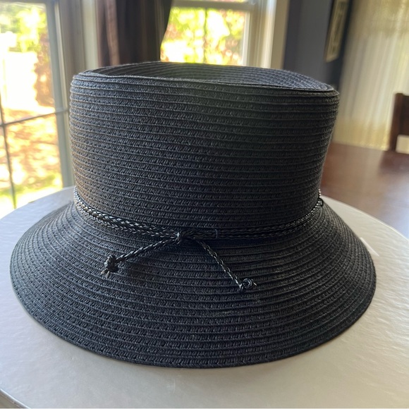 Nine West Black Straw Hat Kooringal Women's Short Brim Jute Braid Tie knot - Picture 10 of 13